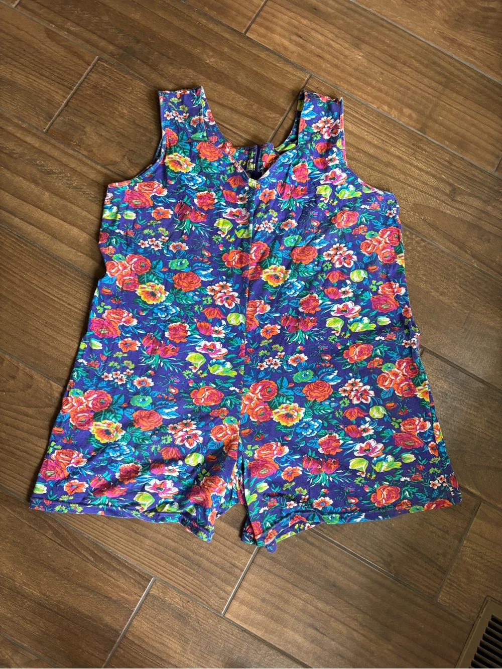 Vintage Bonjour Floral Romper Shorts Jumpsuit Plus 24W 44 Purple Cottagecore